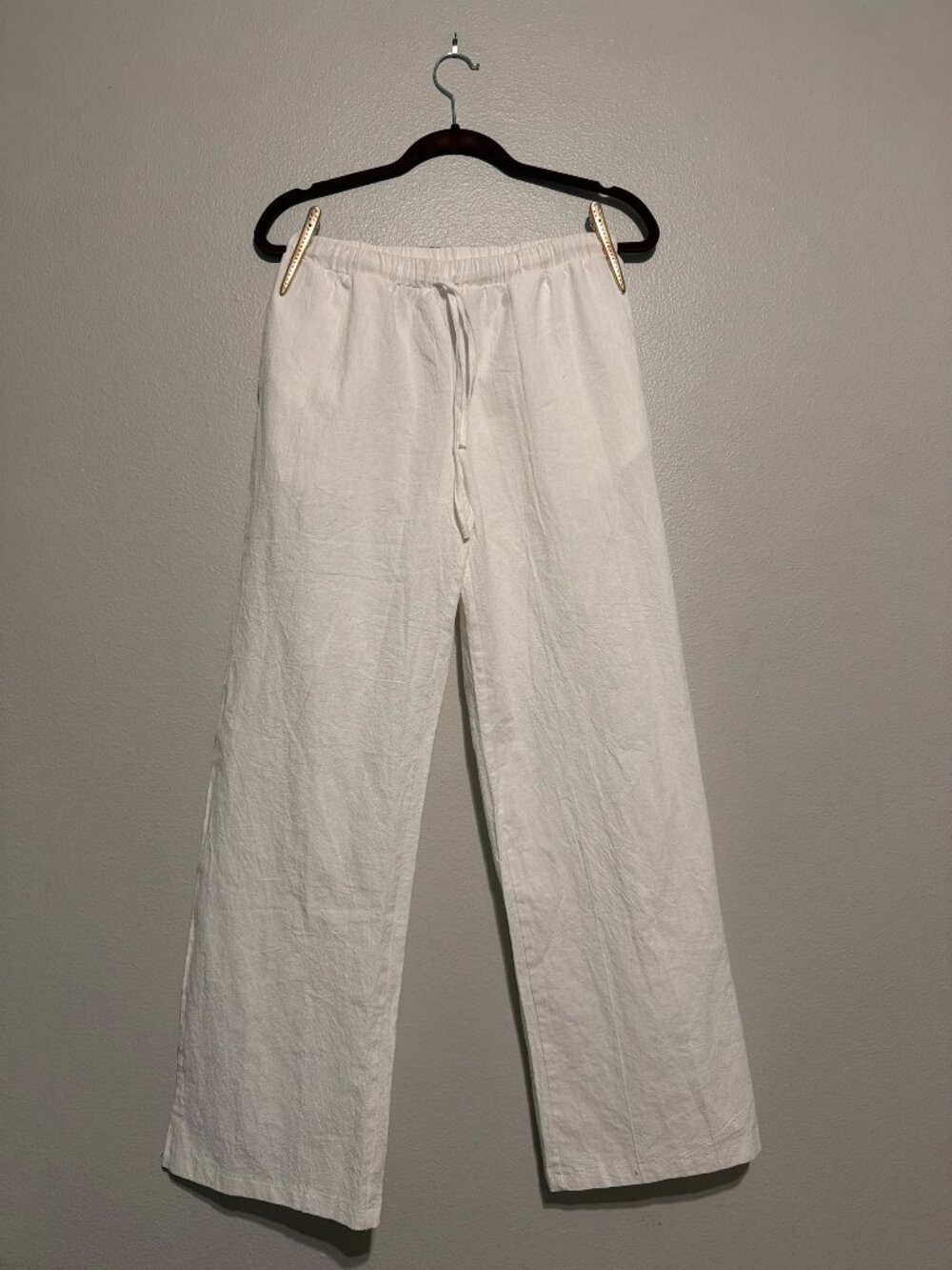 NWT SHEIN White Linen Blend Straight Leg Drawstring Trousers